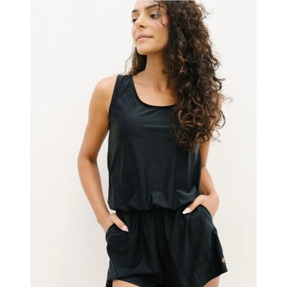 Honey Mark‎ Sage Swim Romper Womens 5XL Black Sleeveless Stretch Fit Pockets NEW - Picture 1 of 12
